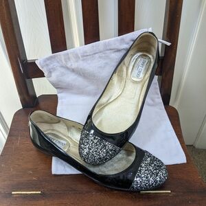 Jimmy Choo Black and Silver Crystal Embellished Flats